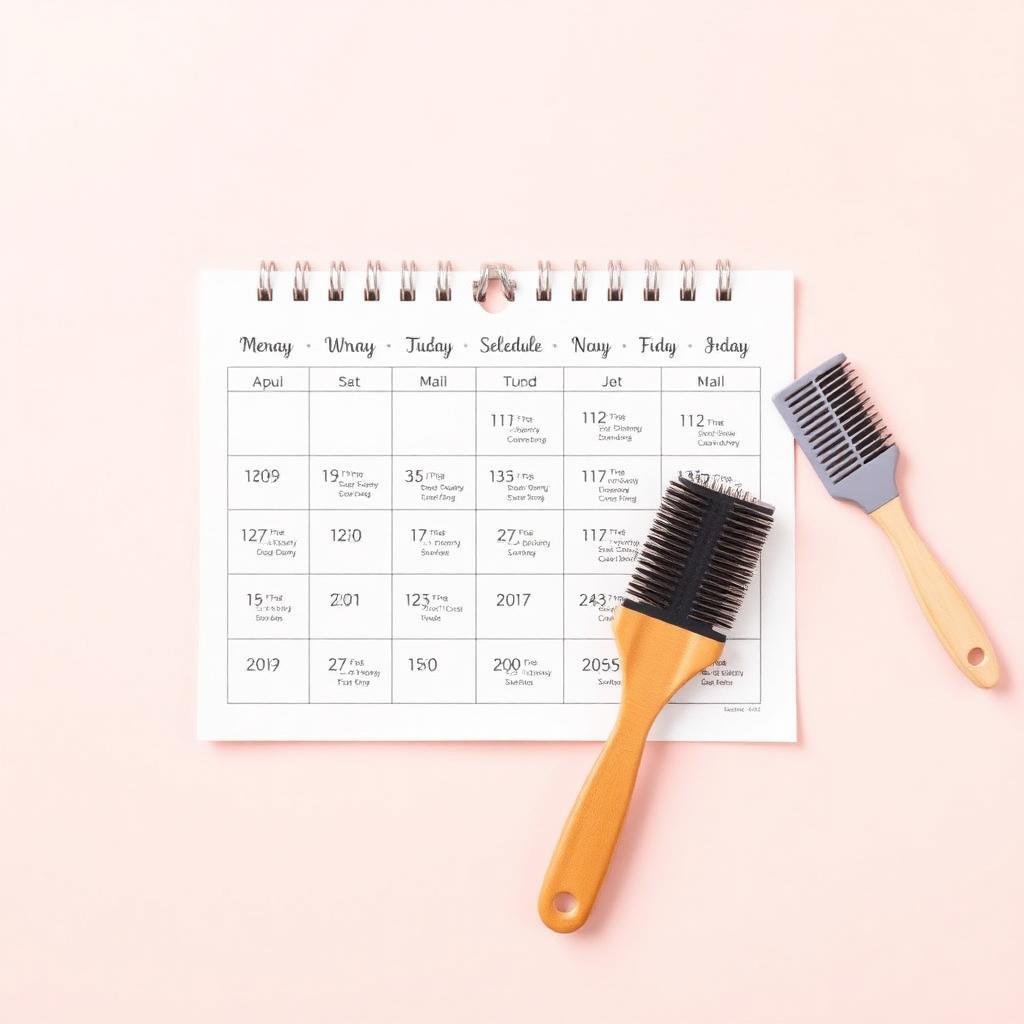 Grooming calendar with brushes laid out beside it